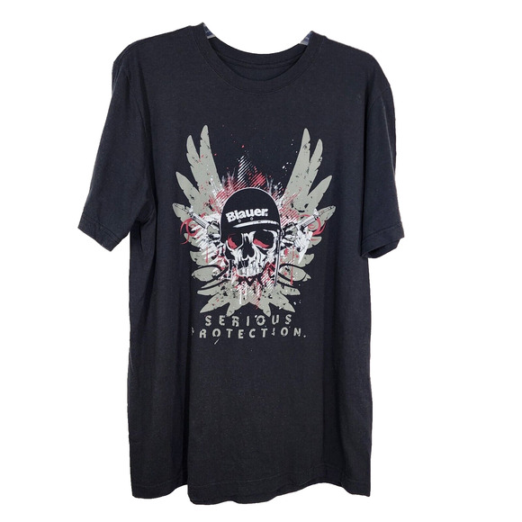 Blauer T Shirt Mens Size Large Black Graphic Print Skull Serious Protection - Picture 1 of 6